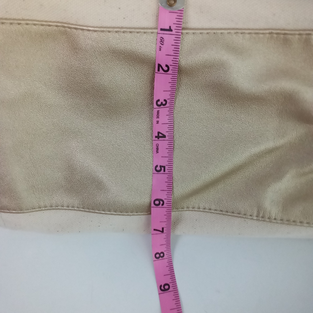 Ralph Lauren Cream Canvas Tote Bag Gold Vegan Leather NWOT - Picture 9 of 10